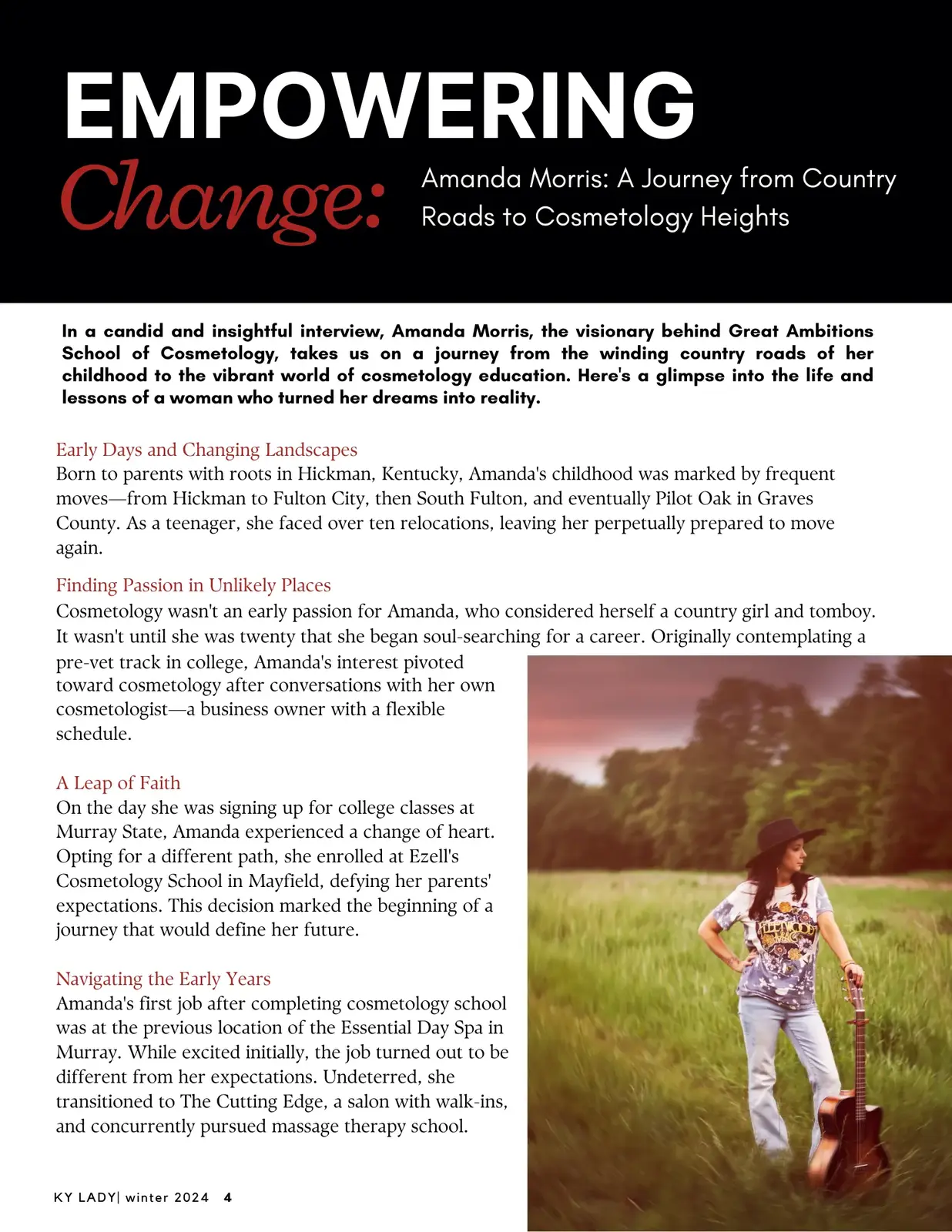 KY Lady Magazine feature, page three — Amanda Morris and As the Shampoo Spills