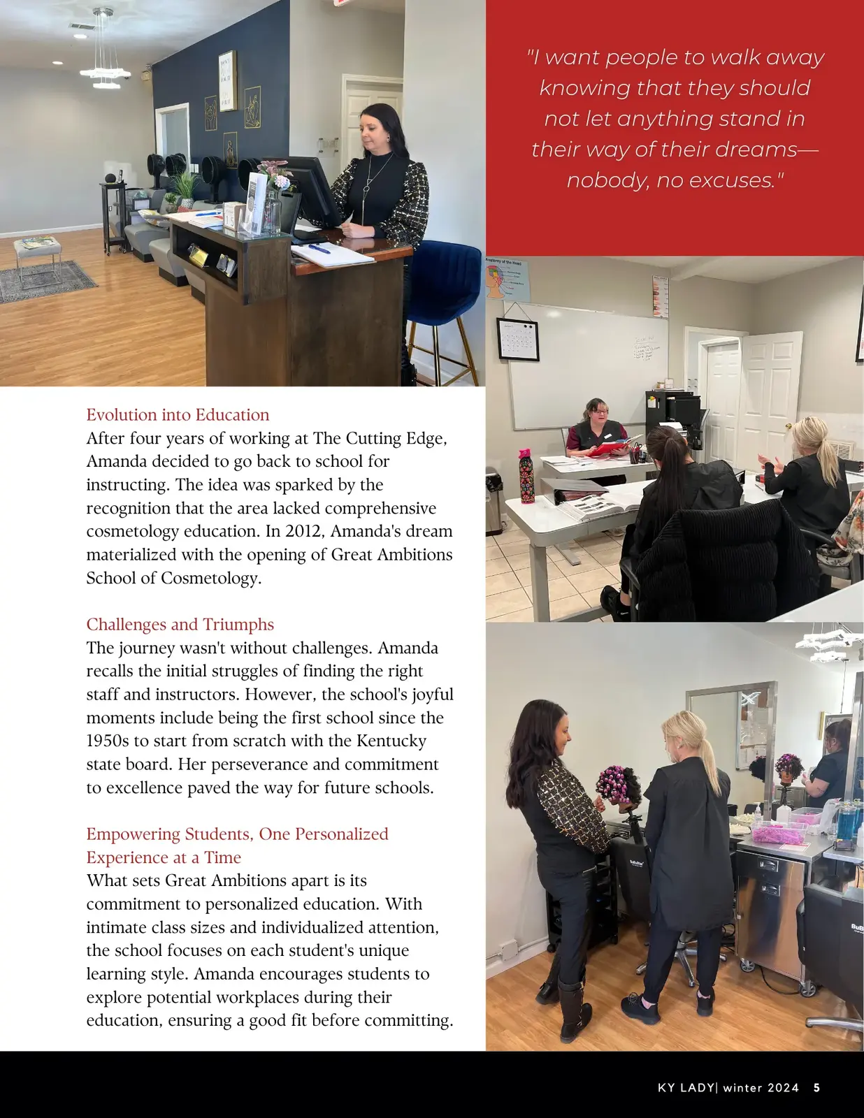 KY Lady Magazine feature, page two — Great Ambitions School of Cosmetology